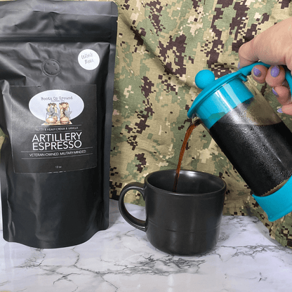 "Artillery Espresso" Fresh Roasted 12 oz Bag of Gourmet Coffee - Boots on ground coffee coCoffee Grounds