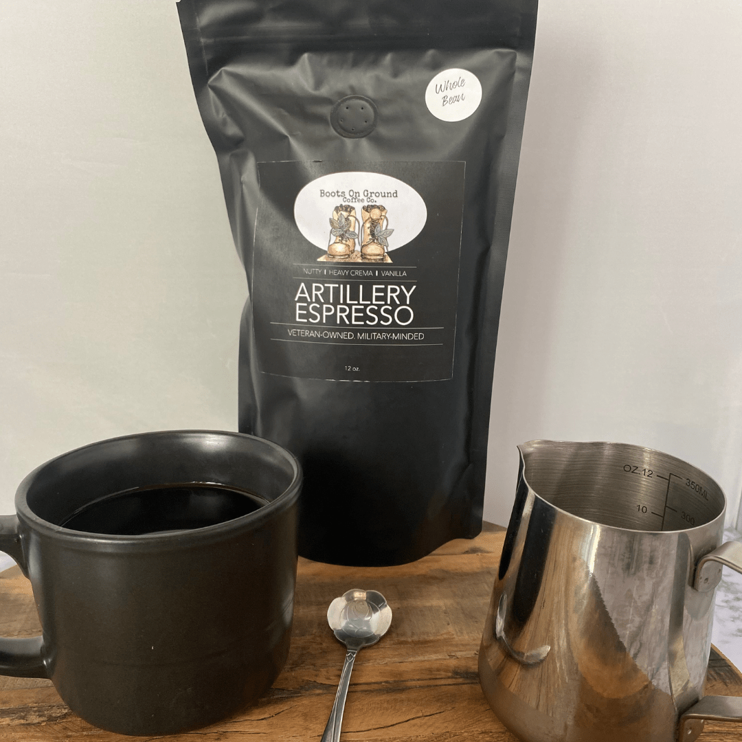 "Artillery Espresso" Fresh Roasted 12 oz Bag of Gourmet Coffee - Boots on ground coffee coCoffee Grounds