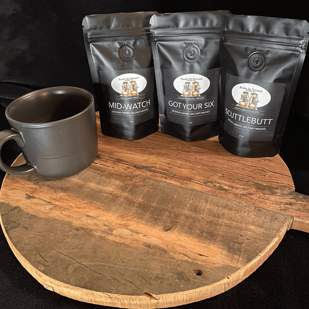 Fresh Roasted Gourmet Coffee Sampler Set - 3 Pack - Boots on ground coffee coCoffee Grounds